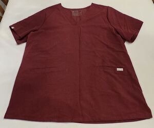 Figs Casma Scrub Top Womens XXL Burgundy V Neck Medical Nurse Uniform Hospital